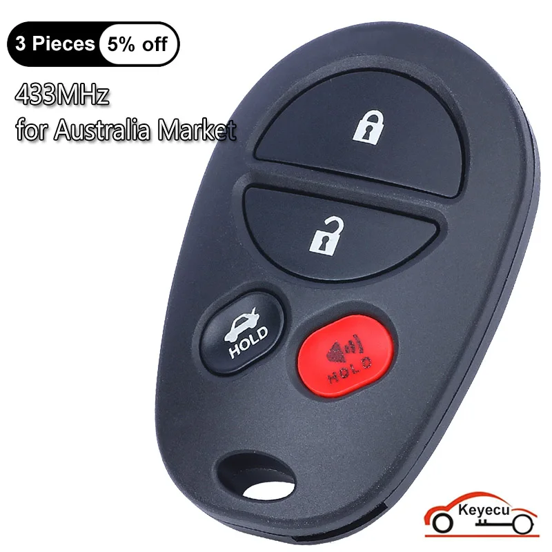 

KEYECU 4 кнопки 433 МГц для Toyota Aurion 2006-2014, Kluger 2007-2014 автоматический пульт дистанционного управления брелок для замены австралийского рынка