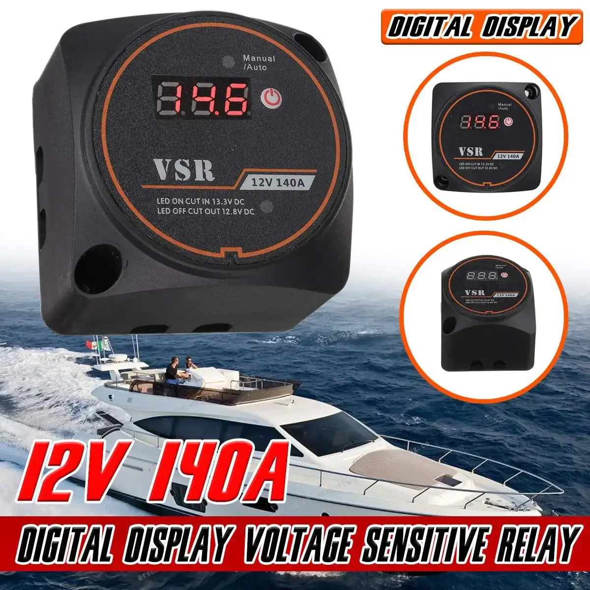 Display Digitale Relè Di Carica Diviso Sensibile Alla Tensione Vsr 12V 140A Per Camper Car Rv Yacht Steamer Smart Dual Battery Isolator