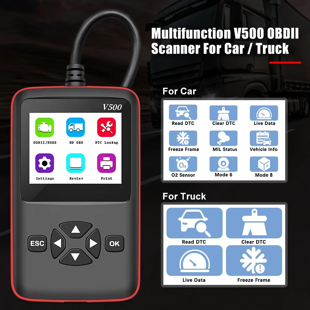 

Cars Scanner Standard Protocols Truck SAE J1939/SAE J1708/OBD II/EOBD Universal Car Engine Fault Code Reader Scan Multifunction