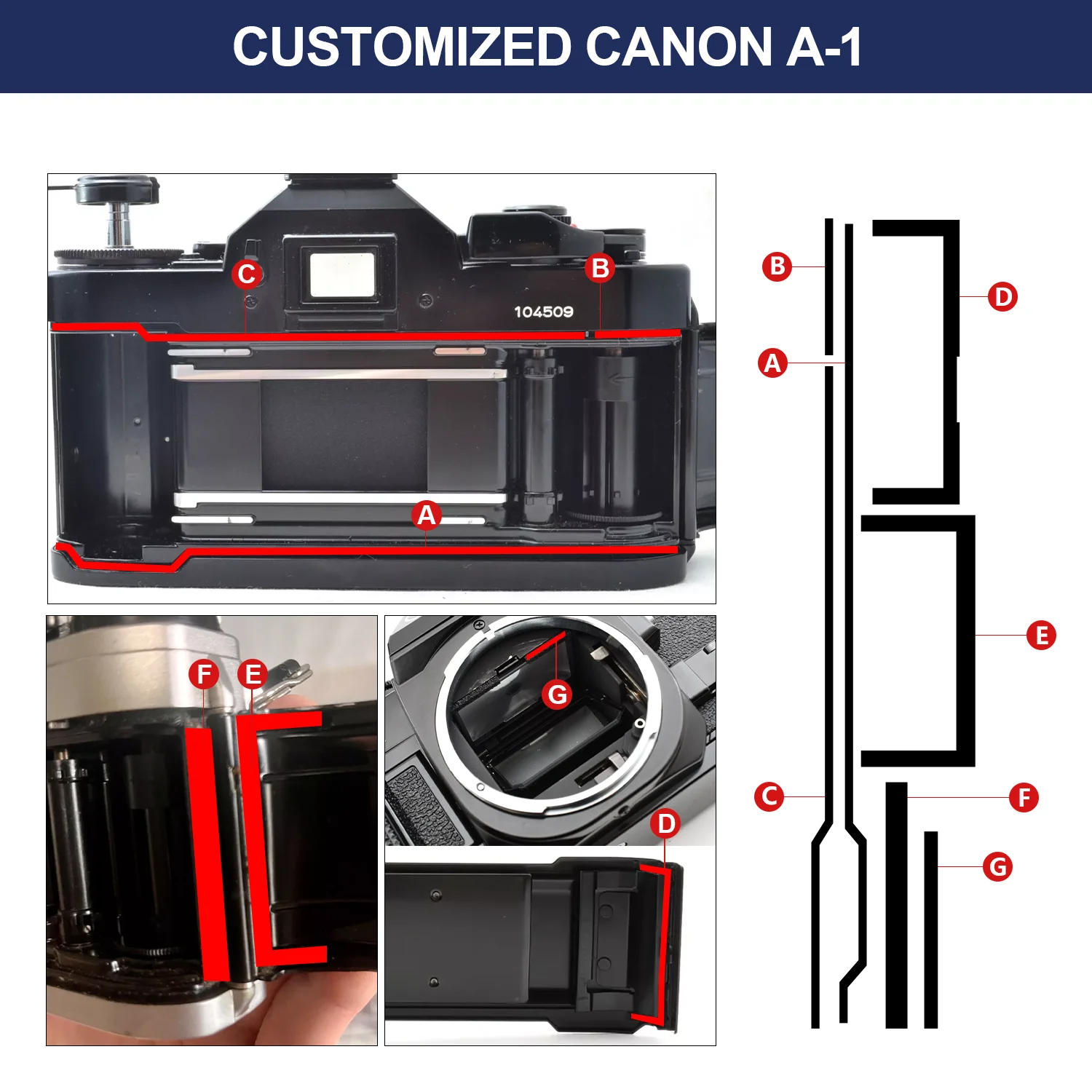 Canon A-1용 eTone 자체 접착식 라이트 프루프 씰 폼 스폰지 맞춤형 수리 키트