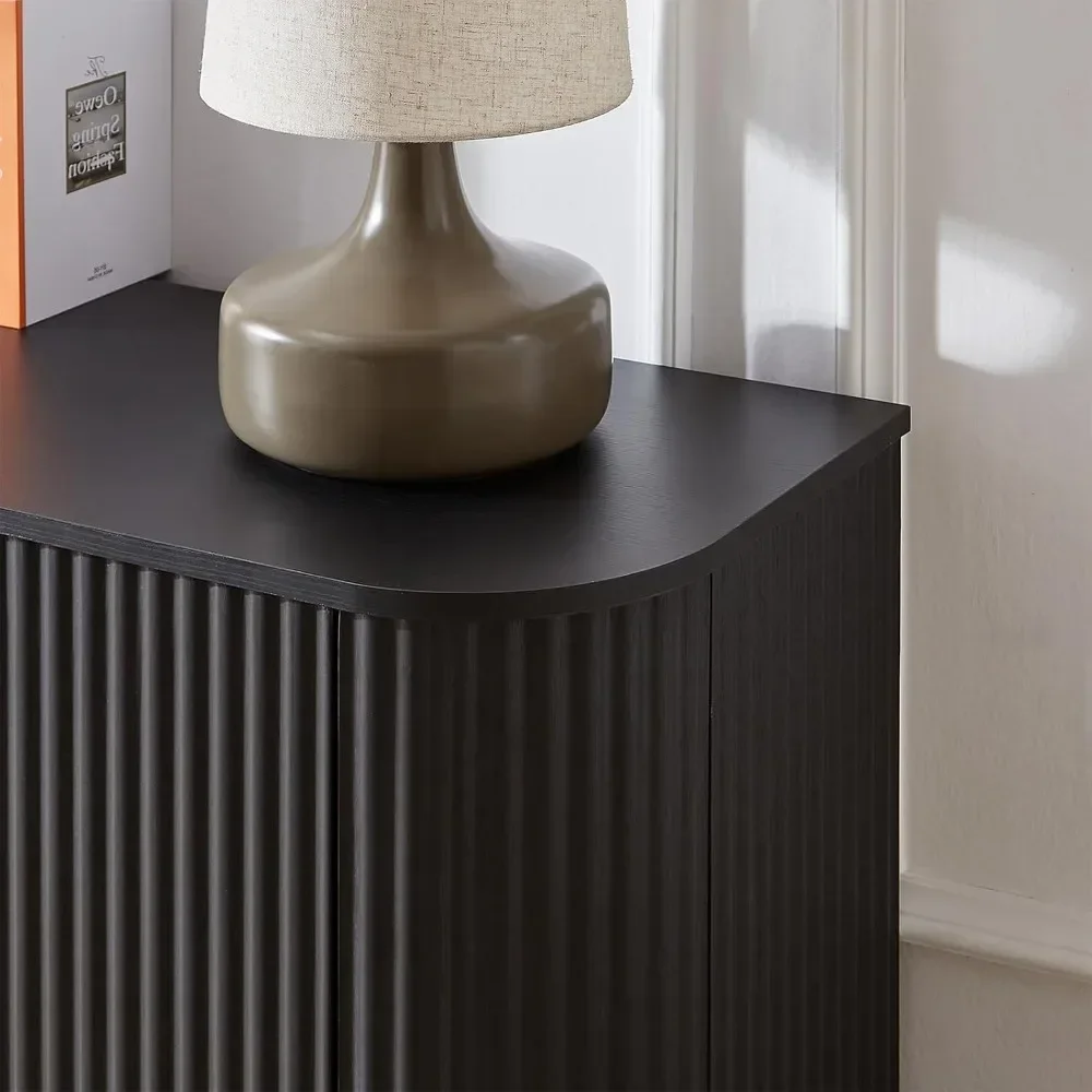 64" Sideboards with Storage, Adjustable Shelves, Wooden Vertical Striped Cabinet, Accent Cabinet, Modern Sideboards 5