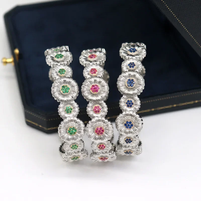 

Daisy Shaped Open Bangles for Women Vintage Italian Designed Jewelry Female's Luxury Bangle