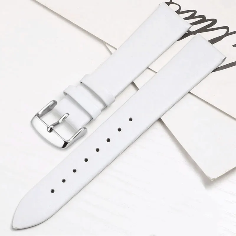 Elegant Calf Leather Watch Strap with Silver Buckle