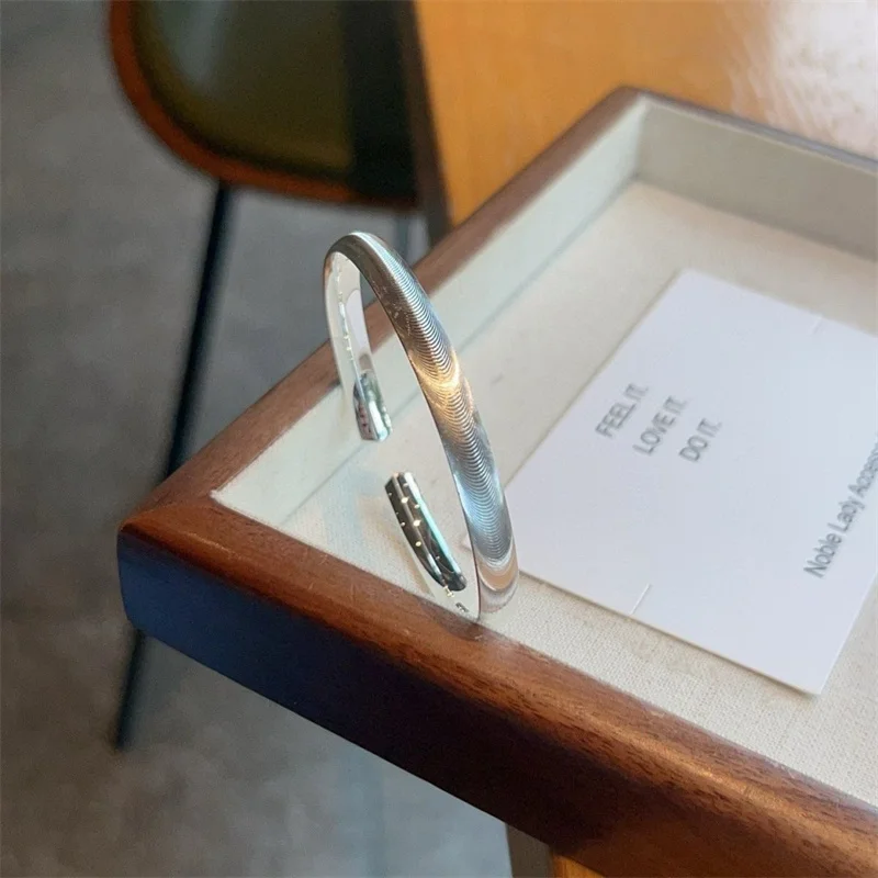 Advanced Explosive Flash Cat Eye Pure Silver 999 Bracelet Ripple Plain Ring Bracelet for Girlfriend Fashion Jewelry Gift