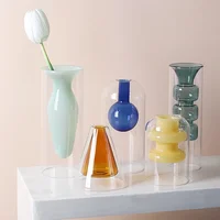 Decorative Double Wall Borosilicate Flower Vase Ins Hot Popular Cylinder Hydroponic Clear Murano Glass Vase 1