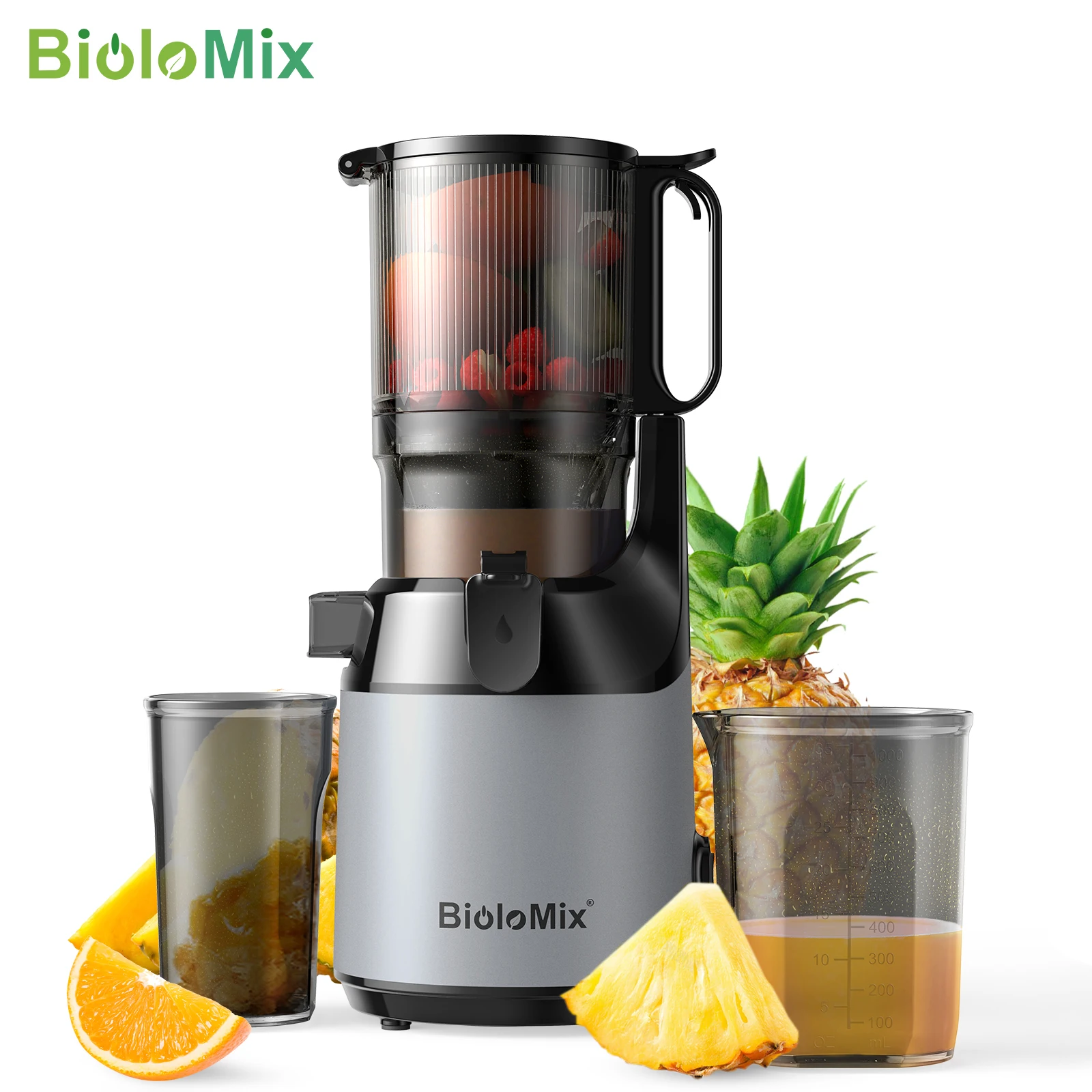 BioloMix Cold Press Juicer with 130mm Feed Chute Fit Whole Fruits & Vegetables High Juice Yield BPA FREE Slow Masticating Juicer fruit juicer juice blender juice maker blender