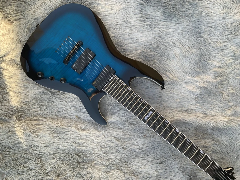 

7 Strings blue circle String-Thru-Body Electric Guitar with ebony Fingerboard,black Hardware,Offer Customize