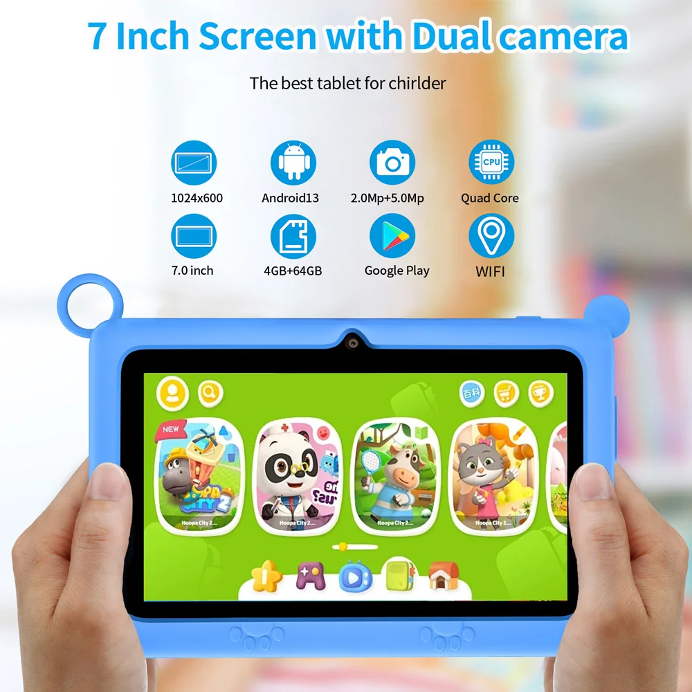 New 5G WIFI Children's Learning 7.0-inch Tablet 4GB RAM 64GB ROM Quad Core Mini Tablet with Leather Case Supports Games 4000mAh 2