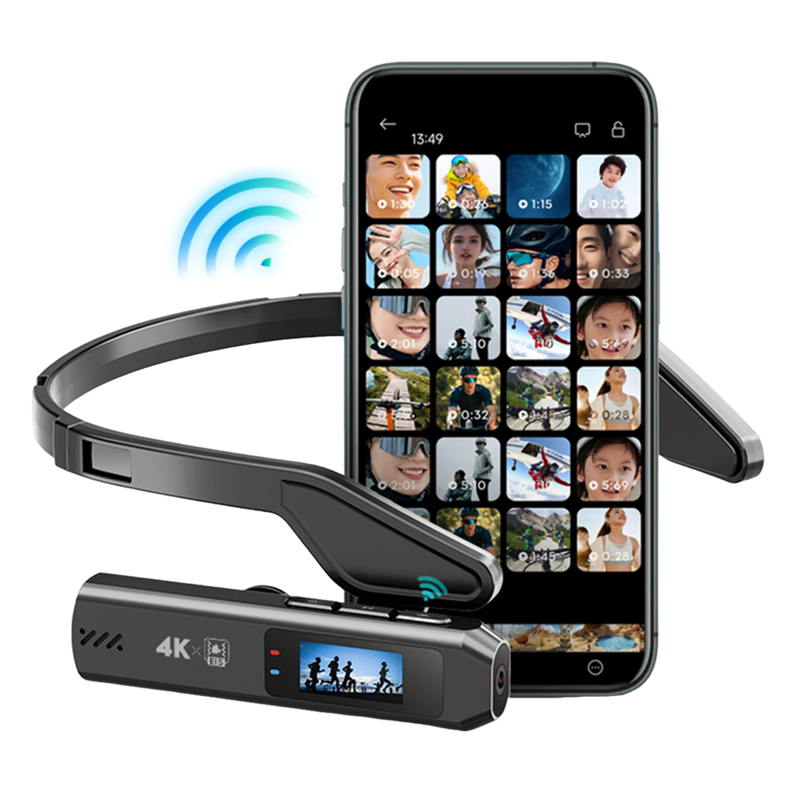 4K Ultra HD 웨어러블 비디오 카메라 1인칭 뷰 녹화 핸즈프리 Vlog 카메라 0.96인치 IPS 스크린 110도 광각