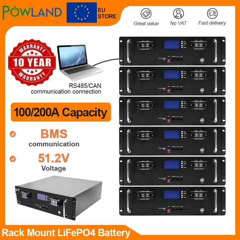 Easun Power Lifepo4 51.2v 100ah Battery Pack 200ah 5kwh 10kwh Bateria