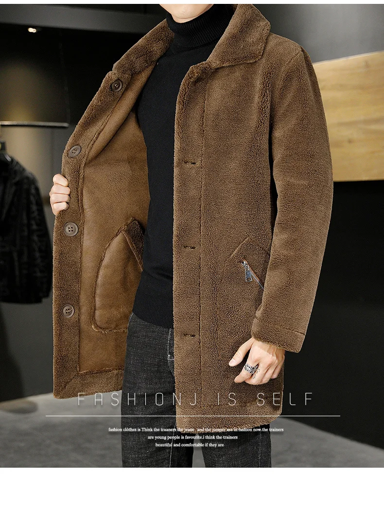 Se553a48e30ce4a7c8bc6b8d82306959en Double -sided Wear Winter Jacket Men Granular Velvet Splicing Slim Abrigo Largo Hombre Solid Color Coat Long Warm Jacket Mallzona