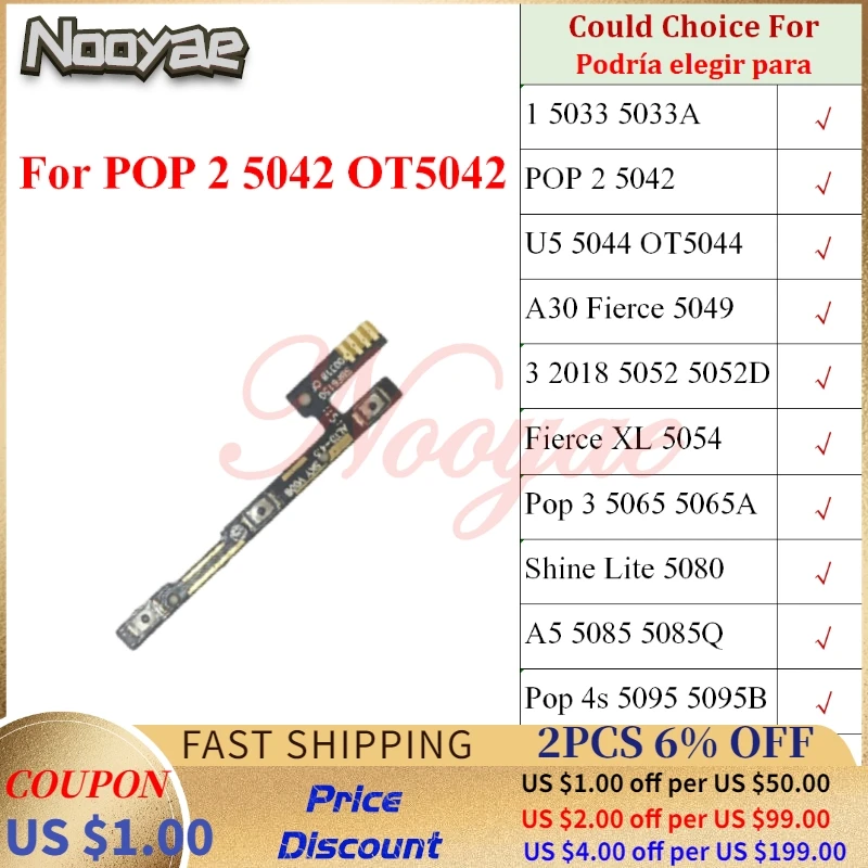 Per Alcatel 1 3 5033 5042 5044 5049 5052 5054 5065 5080 5095 5014 6016 Accensione Off Volume Interruttore Pulsanti Chiave Cavo Flessibile