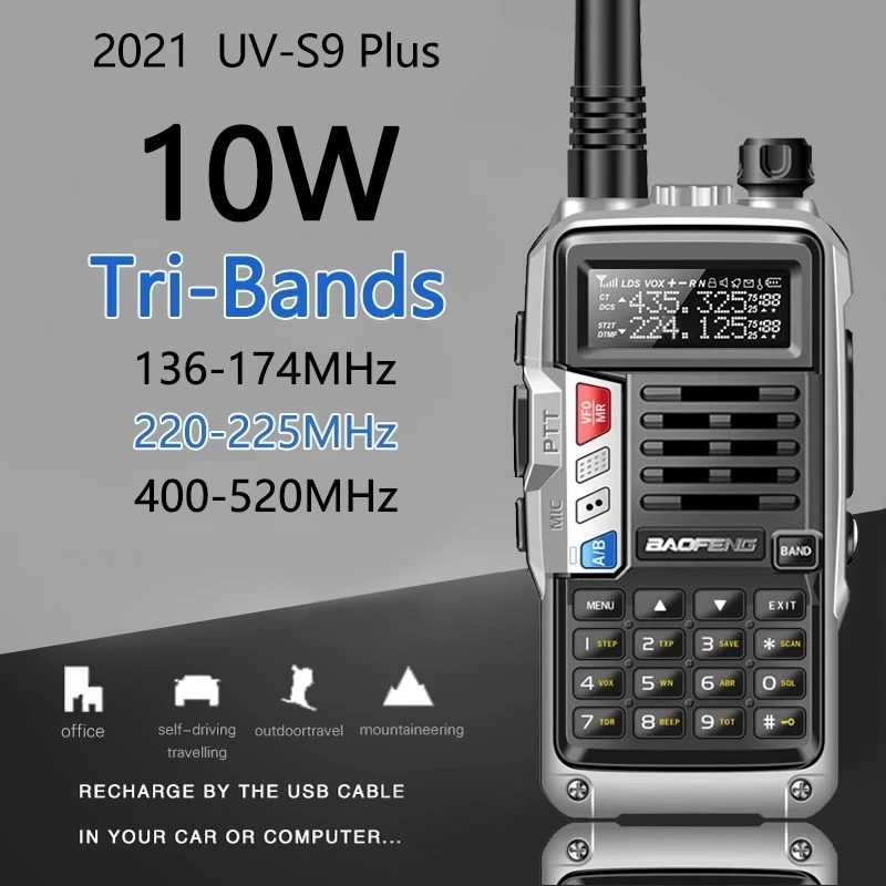 walki talki Walkie Talkie Tri-Band 10W Powerful 10W CB Radio Transceiver VHF UHF 136-174Mhz/220-260Mhz/400-520Mh 10km Long Range up of uv-5r long distance walkie talkie