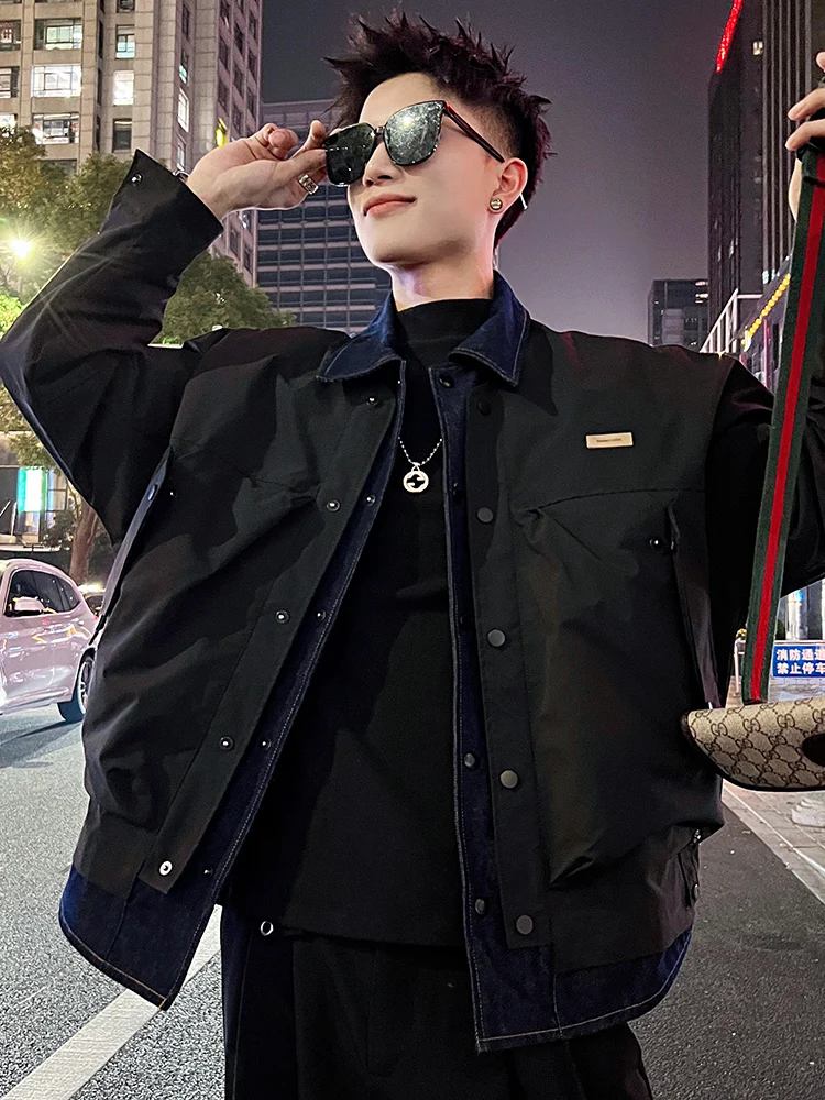 Fashionable Men's 2023 New Winter Down Cotton-Padded Coats Trendy Male Handsome Denim Patchwork Cotton-Padded Jacket Coats