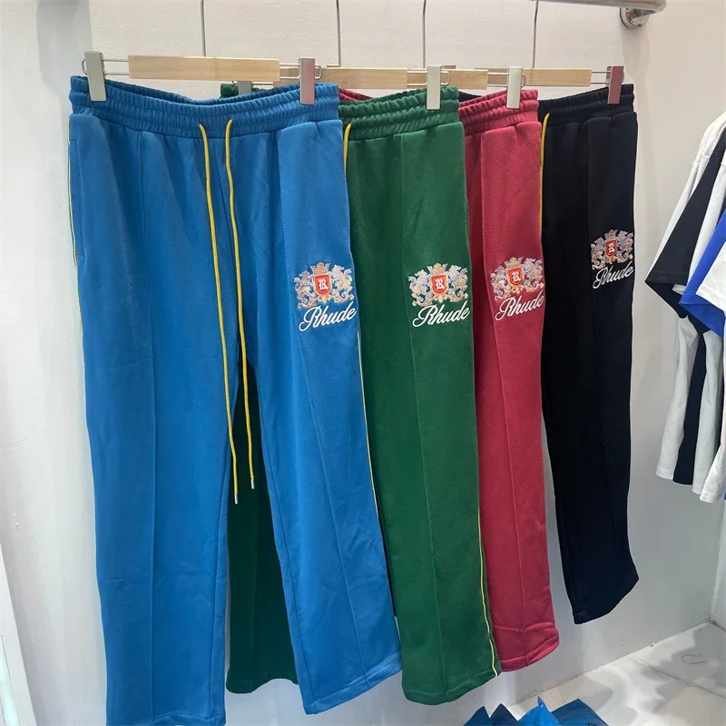 

RHUDE Crown Embroidery Fashion Sweatpants Men 1:1 Rhude Red Green Patchwork Pocket Pants Women Vintage Trousers GYM pants