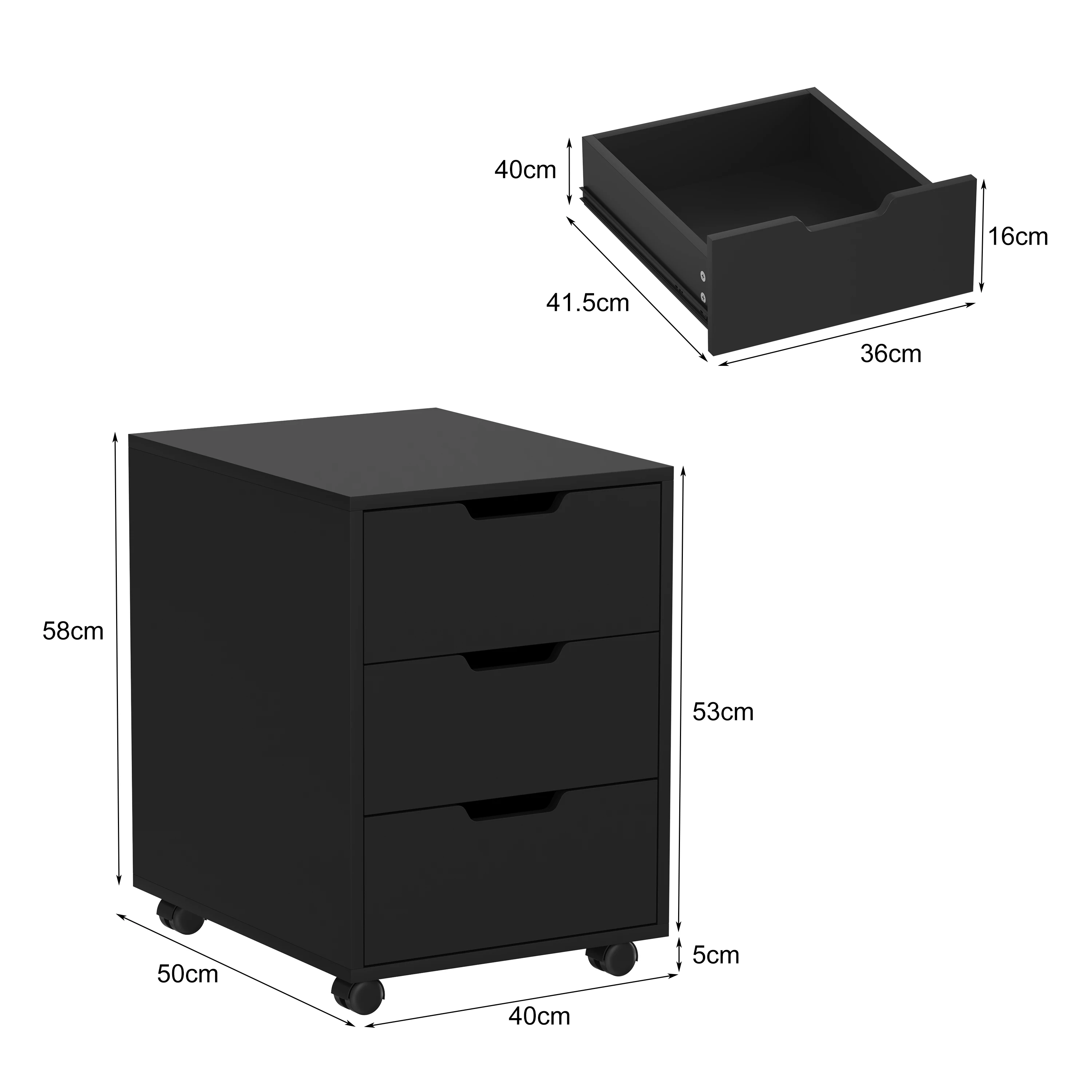 BonChoice 3 Drawers Mobile File Cabinet Wooden, Vertical File Cabinets with Drawer, Printer Stand Filing Storage for Home Office
