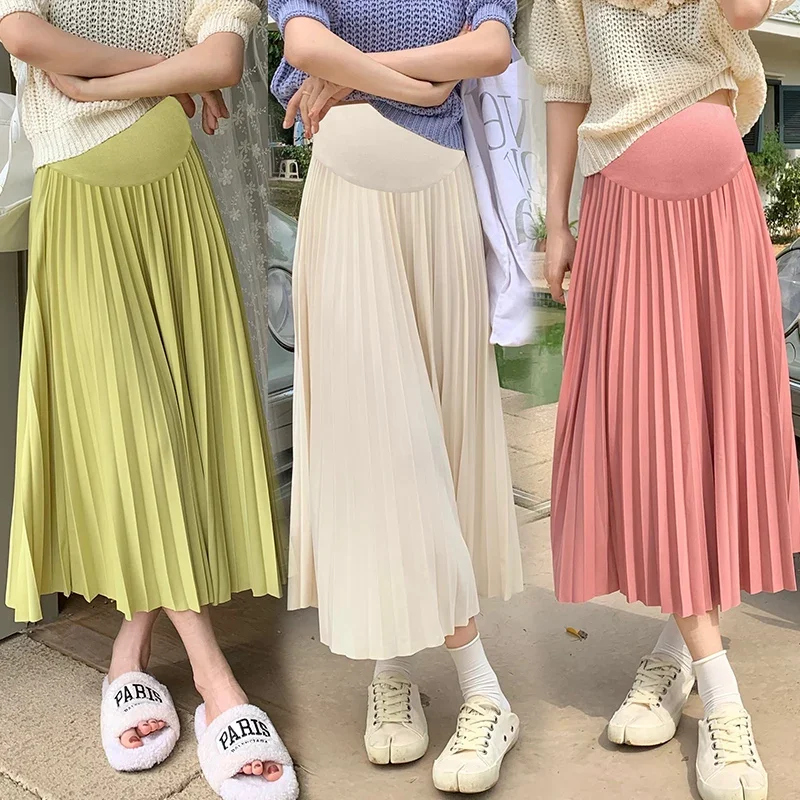 Summer Fashion Pleated Maternity Skirts Elastic Waist Belly Bottoms Clothes for Pregnant Women For Pregnant Women Skirt