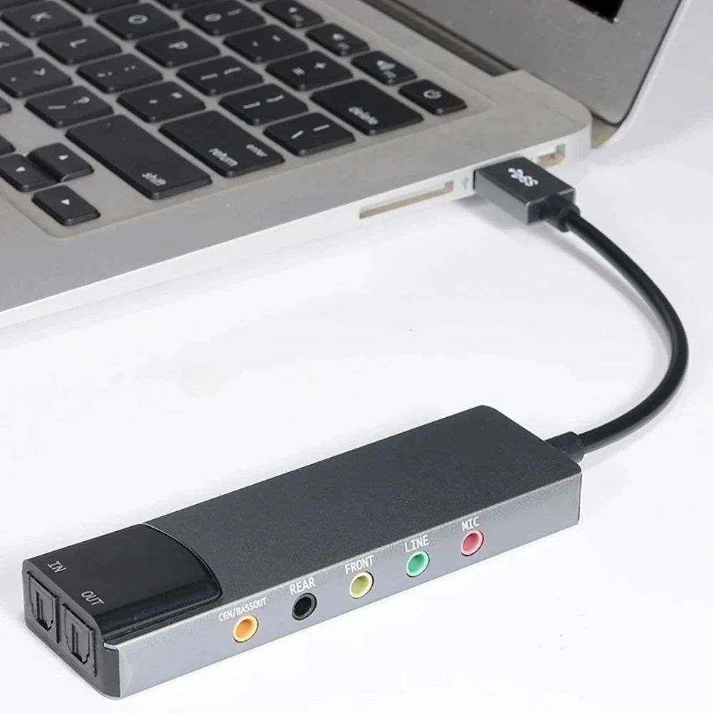 6-in-1 USB 외부 광학 사운드 카드 노트북 알루미늄 사운드 카드용 다기능 오디오 변환기 어댑터
