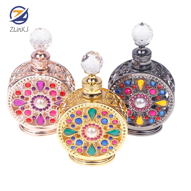 1Pc 12ML Vintage Luxury Rhinestones Glass Perfume Bottle Essential Oil Bottle Storage Portable Cosmetic Empty Vials