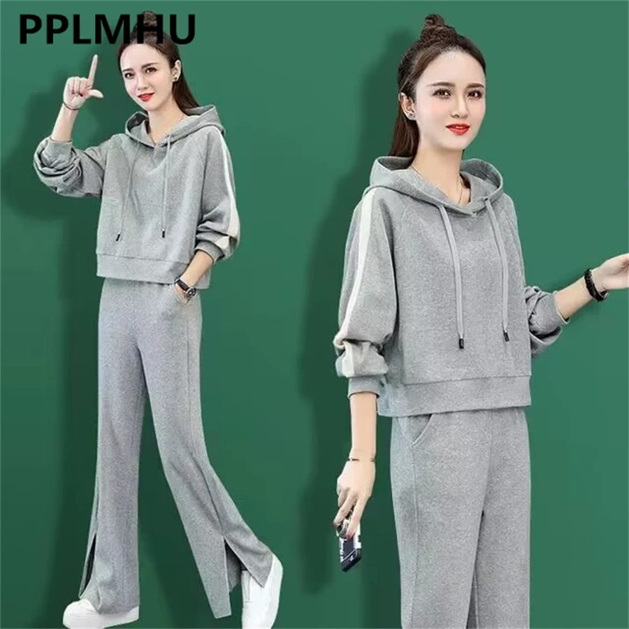 

Oversize Loose Jogging Tracksuit Spring Women 2 Piece Sets Outfits Korean Short Hoodies+Split Casual Pants Suit Ladies Ensemble