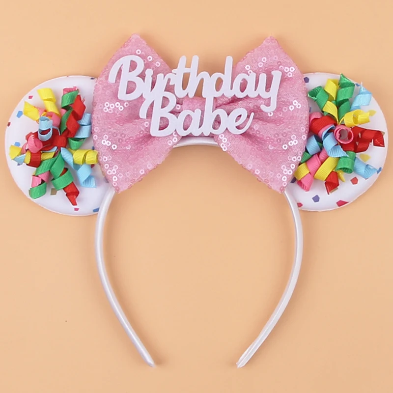 2024 Happy Birthday Girls Mouse Ears Headband Adult Kids Sequins 5