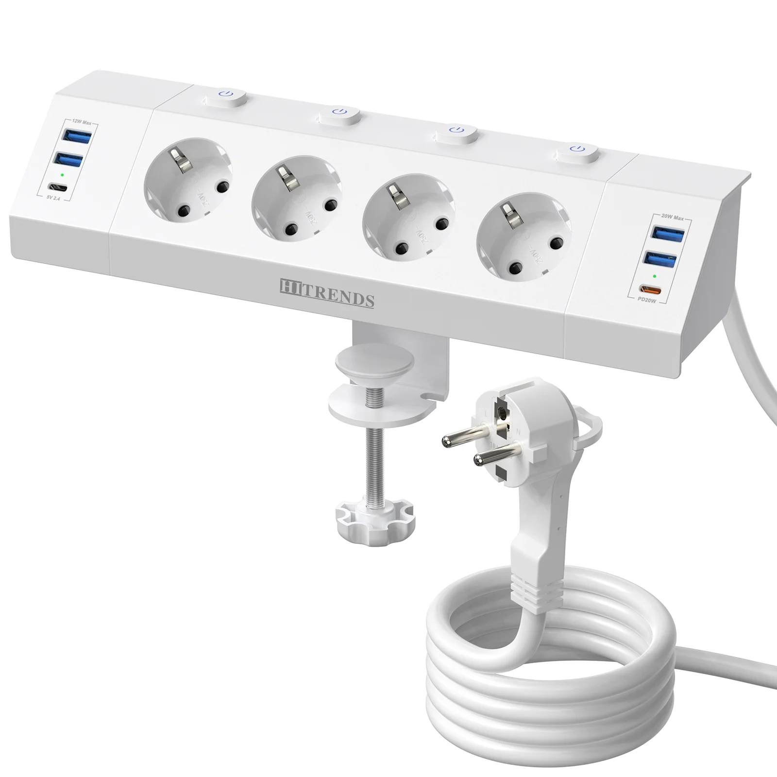 Eu Plug Multi-function power strip with desktop clamp 4 AC power outlets 4 USB-A and 2 USB-C 2 meter cable independent switches Se55460785a0a45c4b0b36f338b8d94d0M