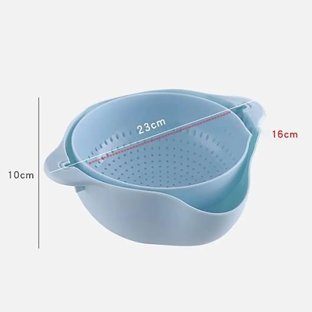 Double Layer Vegetable Drain Basket Kitchen Gadgets Green Blue Pink Rice Washing Bowl with Handle Sink Rotatable Drainer
