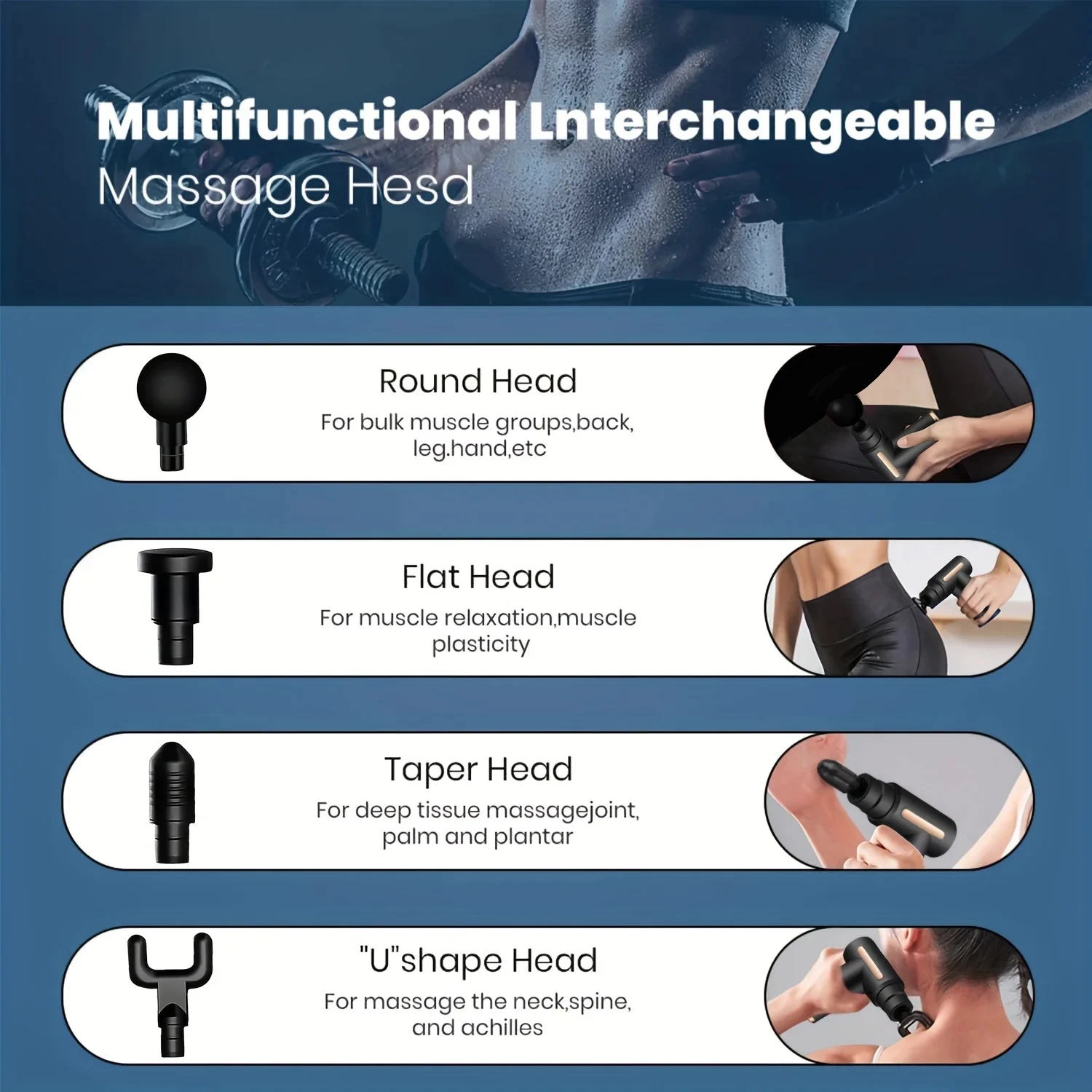 Portable Fascial Massage Gun Electric Percussion Pistol Massager Body Relaxation With LED Touch Screen 4Replaceable Massage Head images - 6