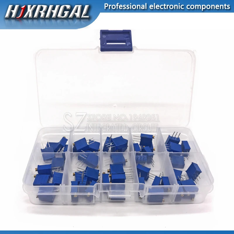 50pcs 3296W Multiturn Trimmer Potentiometer Kit High Precision 3296 Variable Resistor With Free Box electronic diy kit hjxrhgal