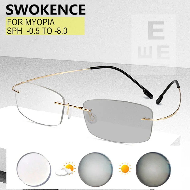 

Rimless Myopia Glasses Prescription -0.5 to -8.0 Men Women Titanium Alloy Framless Nearsighted Spectacles Index 1.61 1.67 F082