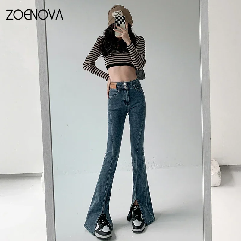 2023new Y2k Flare Jeans Vintage Low Waisted Trend Split Trousers Aesthetic  Streetwear Casual Demin Pants Women Jean 106 size M Color Vintage Bl