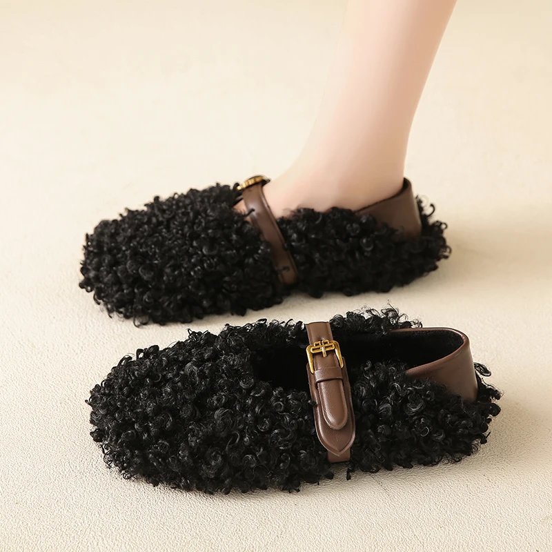 Women's Winter Plush Slip-On Flats Shoes Casual Dress Shoes Comfortable Memory Foam Warm Plush Lining Ballet Flat Shoes for Lady 5