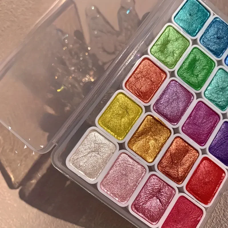20-color metallic watercolor set portable floral print halo-dye box pearl gloss solid color watercolor handmade solid watercolor painting set