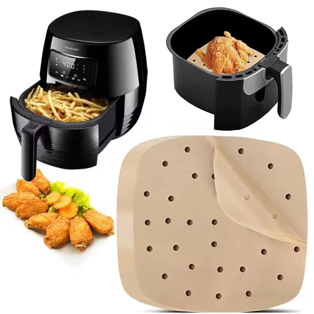 7/8/9 Inch Parchment Paper 100Pcs Square Unbleached Perforated Air Fryer Steamer Oven Frying Chicken Air Fryer Accessories Air Fryer Liners Air Fryer Accessories