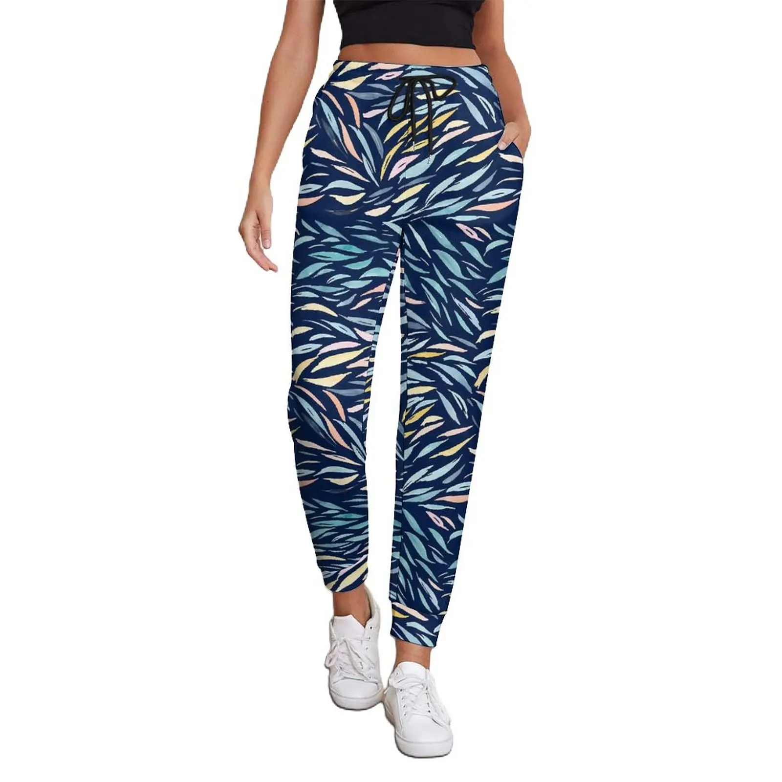 

Abstract Leaf Print Pants Colorful Leaves Trendy Oversize Sweatpants Spring Ladies Custom Aesthetic Trousers
