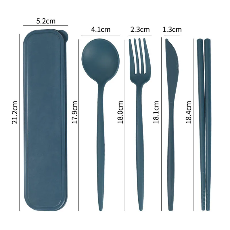 4pcs/set Japanese Wheat Straw Portable Tableware Set Knives Forks Spoons Chopsticks Outdoor Camping Tableware Set for Children