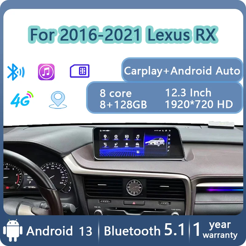 

12.3''For Lexus 2016-2021 RX RX200t Rx300 Rx350 Rx450h RX400h Android 13 CarPlay Qualcomm Reserved OEM Menu Car Radio Player