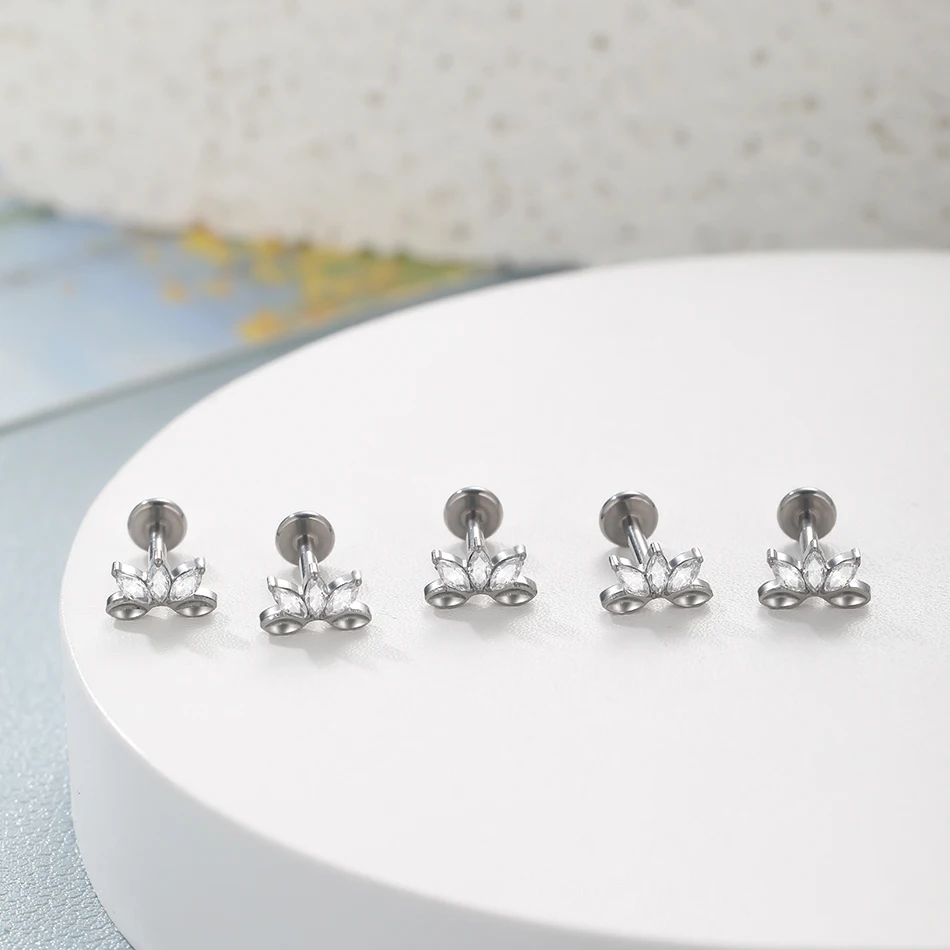 G23 Titanium Labret Ear Tragus Earring Stud Internally Threaded Zircon Lip Rings Cartilage Helix Piercing Body Jewelry 16G 1Pc