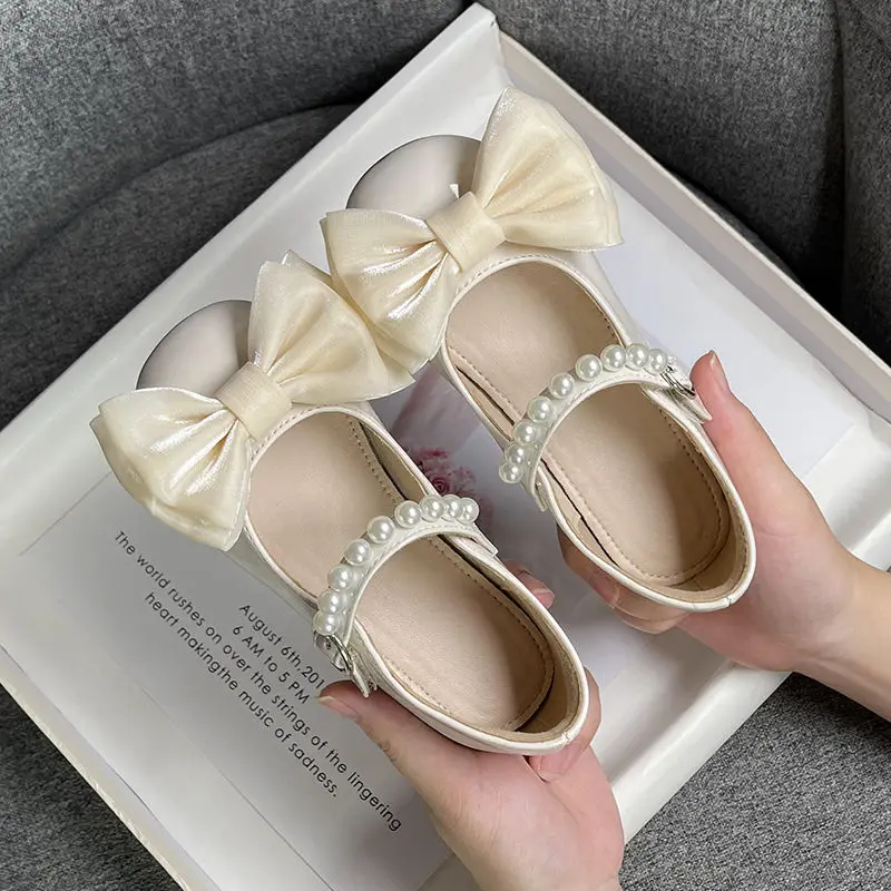2-10Years Old Kids Leather Shoes Red Black Beige Fashion Bows Girls Princess Shoes for Wedding Party Dance Children Single Shoes