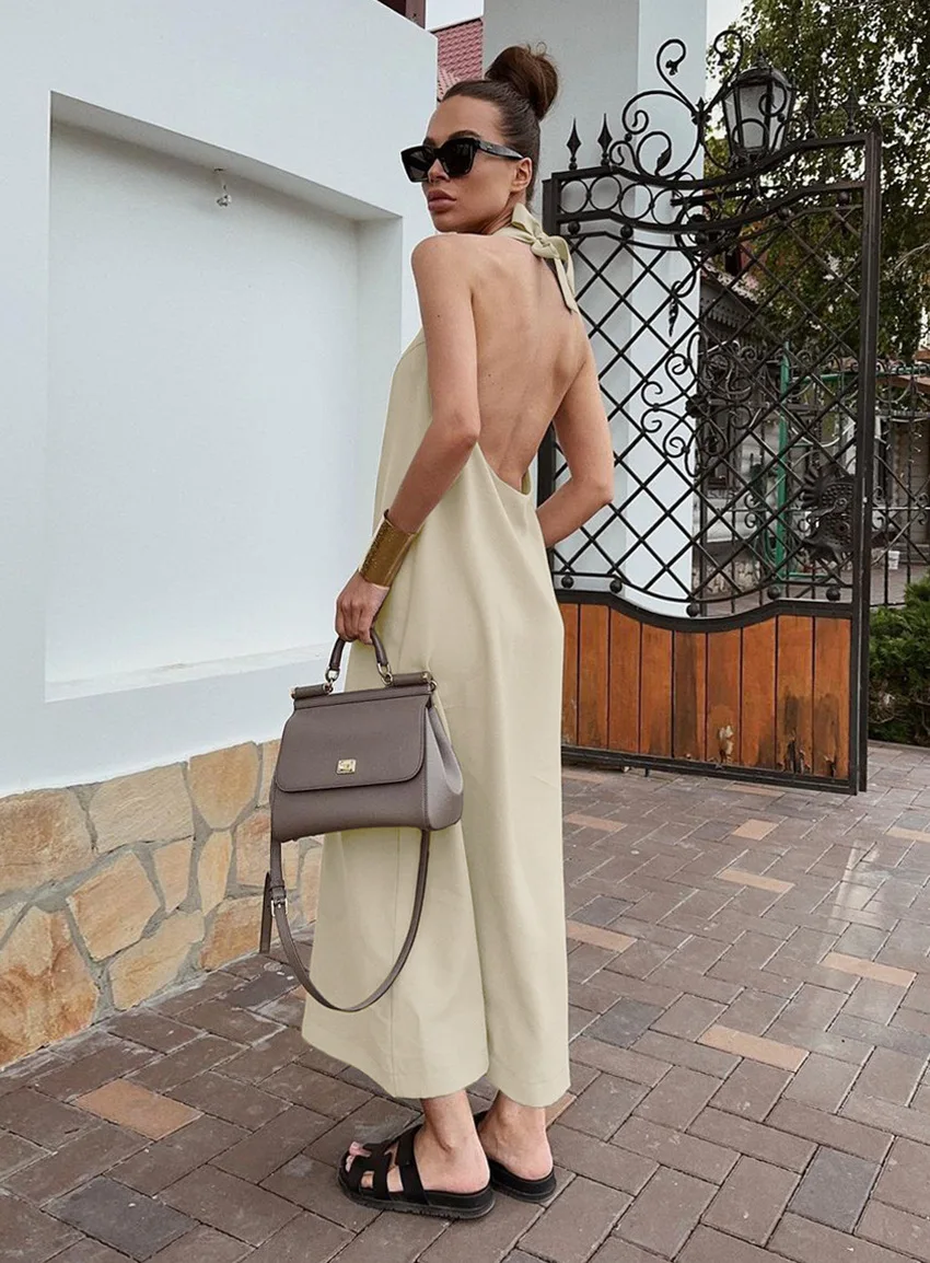 Summer Skirt French Cotton and Linen Neck Halter Dress