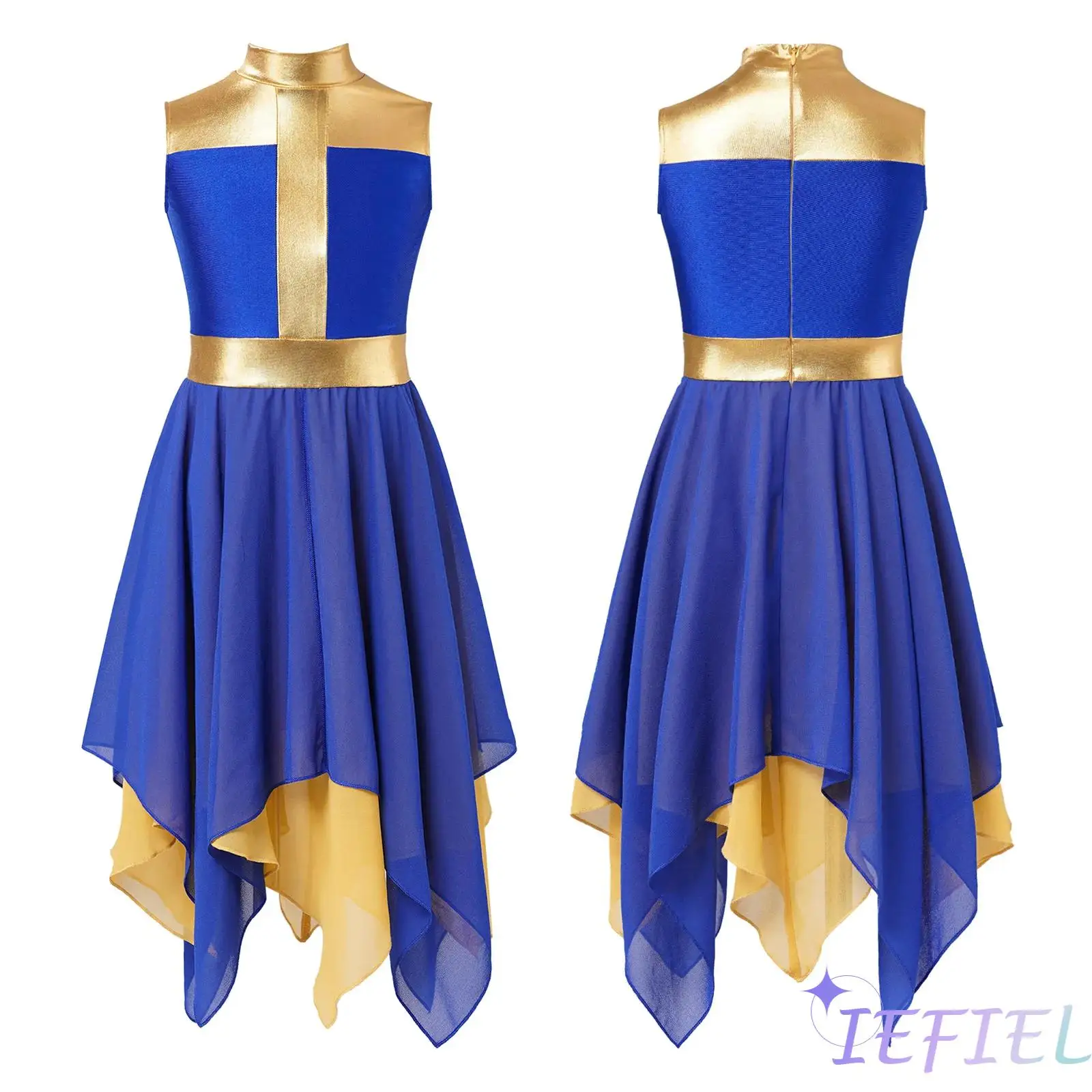 

Children Girls Praise Liturgical Worship Cross Dance Dress Sleeveless Chiffon Slim Waist Dress Lyrical Dancewear Church Costume