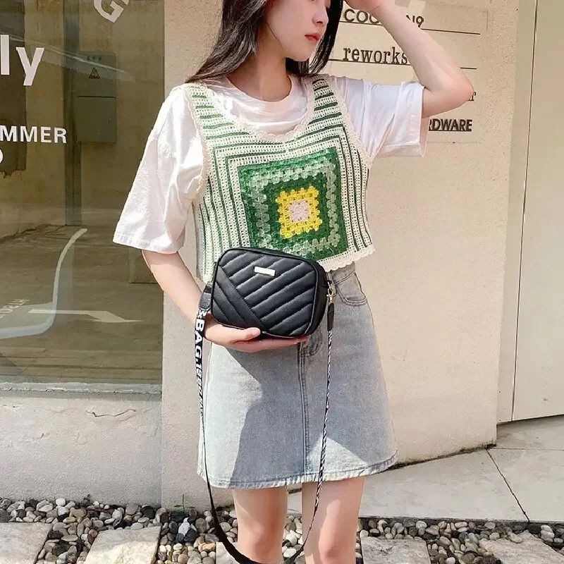 Crossbody Bag Womens Horizontal Square Rolling Camera Collar Grid Crossbody Phone Bag