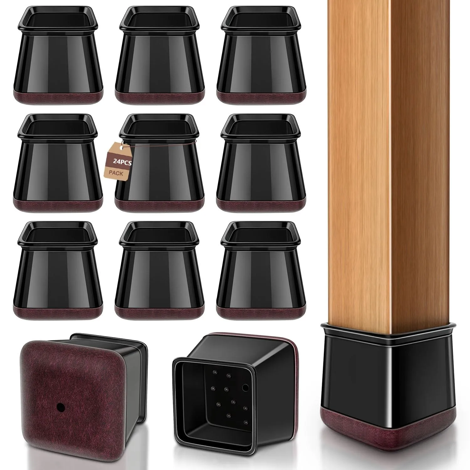Black Silicone Floor Protectors with Felt Pads - Furniture Leg Covers