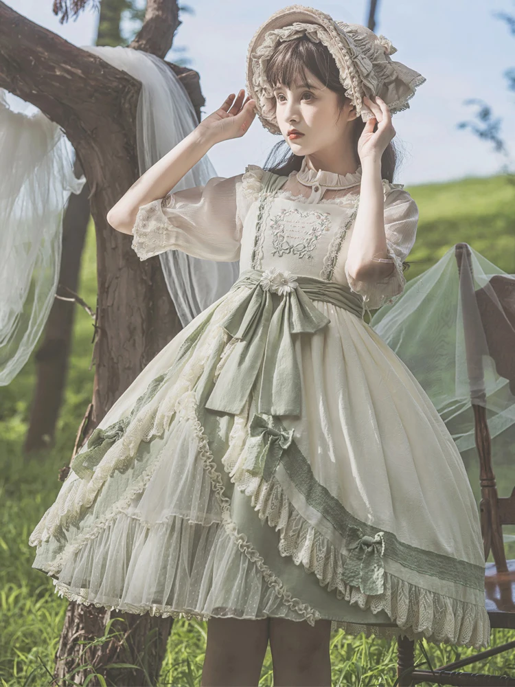 

Original Lolita Pastoral Style Elegant Girl Dress Sweet Princess Strap JSK Dress Sleeveless Waist Mid-Length Dress