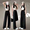 Ice Silk Wide-Leg Pants Women 2025 New Summer Thin High Waist Straight Loose Casual Pants Small Sports Sweatpants
