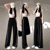 Ice Silk Wide-Leg Pants Women 2025 New Summer Thin High Waist Straight Loose Casual Pants Small Sports Sweatpants