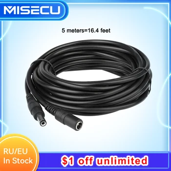MISECU DC 전원 연장 케이블 잭 소켓-5.5mm x 2.1mm 수 플러그, CCTV 보안 카메라 용 검정색 16.5 피트 5M 10m 전원 케이블