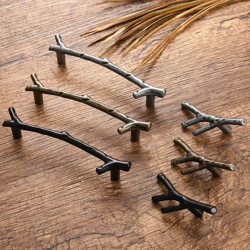 Furniture Handles Kitchen Door Handles Fashion Tree Branch Furniture Handle 96mm 128mm Black Silver Bronze Kitchen Cabinet Handles Drawer Knobs Door Pulls Hardware