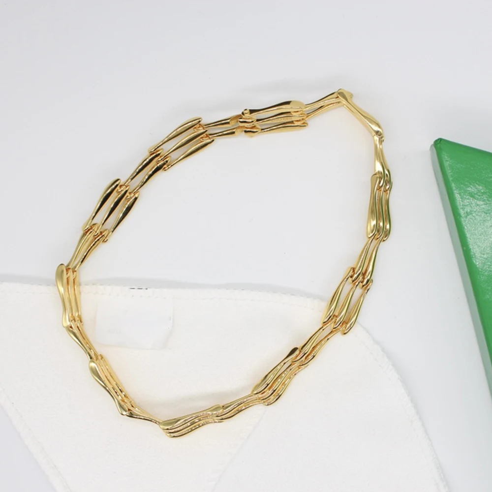 

To Reines Bright Gold Rice Grains Chain Type Splice Necklace Simple Women's Wedding Exquisite Gift High Quality Daily Accessory