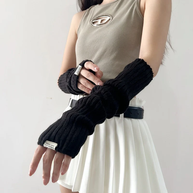 Y2K Sweet Knitted Arm Warmers Long Sleeve Fingerless Gloves